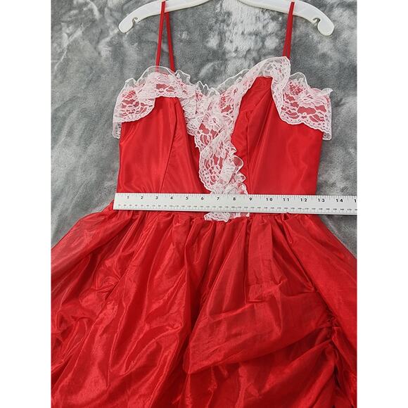 Vintage JCPenney Satin Lace Spaghetti Strap Sweetheart Gown Size 9/10 XS Red - Picture 10 of 11
